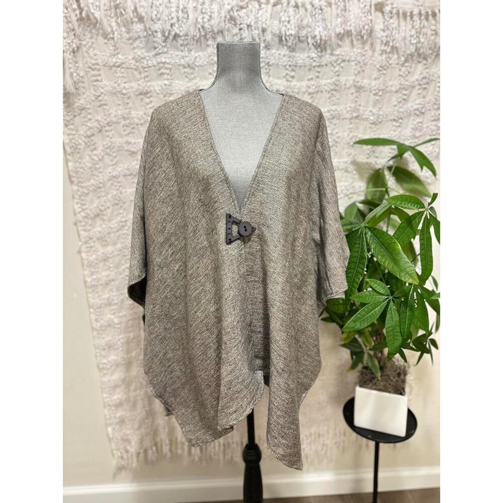 Vintage Artisan Woven Poncho Wrap Shawl with Toggle Closure coastal grandmacore